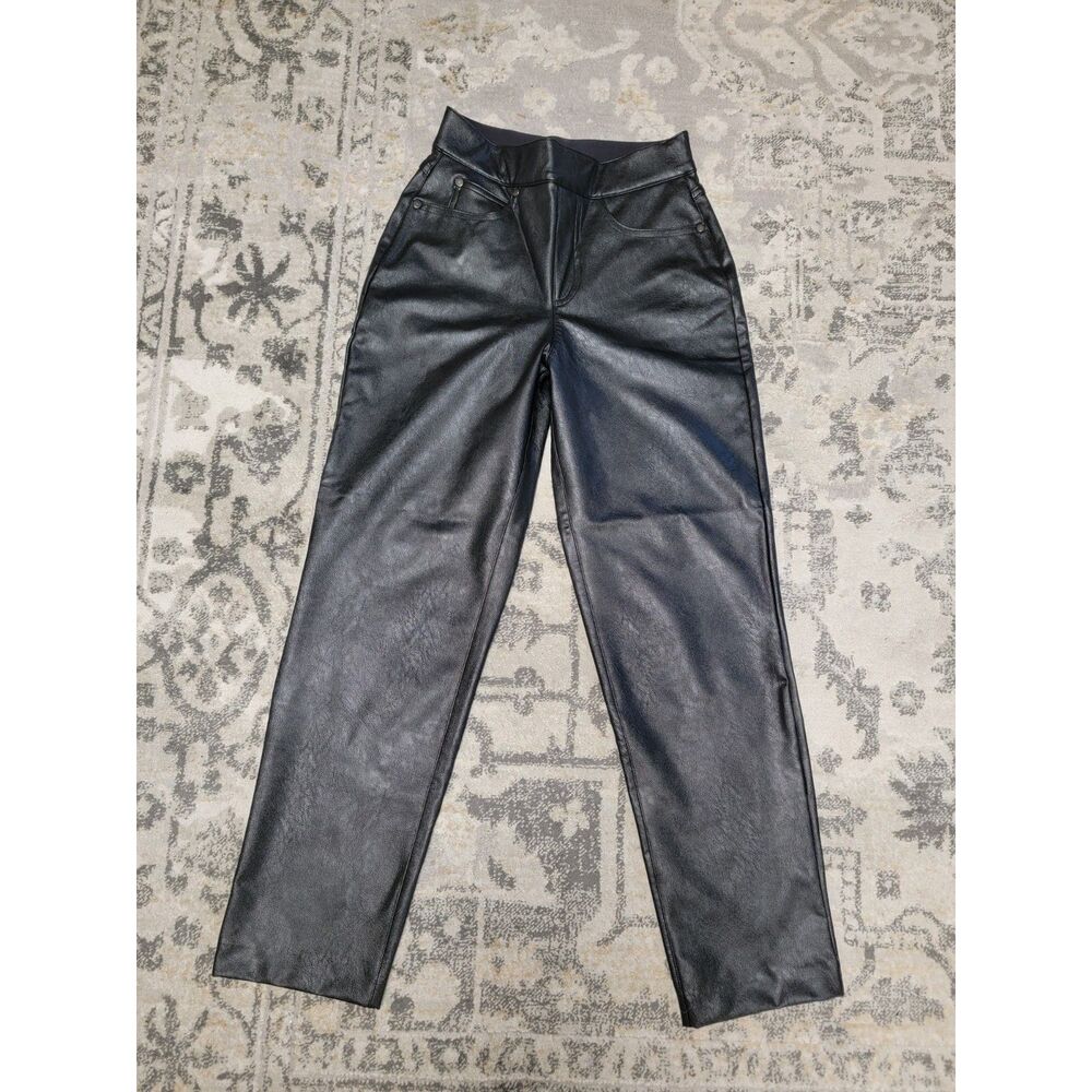 SPANX Leather-Like Straight Leg Pants Black XS Xsmall